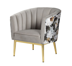 Colla Contemporary Accent Chair Gray Velvet (MJ9-118 Velvet) • FLORAL Crushed Pattern (TC201611-2) • Metal Leg: Gold Finish 59816-ACME