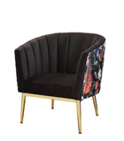 Colla Contemporary Accent Chair Black Velvet (MK03-48 Velvet) • FLORAL Crushed Pattern (JES80-2) • Metal Leg: Gold Finish 59817-ACME