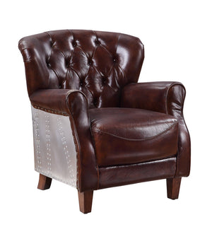 Brancaster Transitional Accent Chair Vintage Brown TGL (Vintage Brown or Birmingham)• Alumiinum (Matt Aluminum • Wood Leg (Oak #1) 59830-ACME