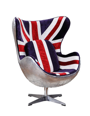 Brancaster Industrial/Contemporary Accent Chair with Swivel Pattern Fabric (England Flag Pattern) • Aluminum (Matt Aluminum) 59835-ACME