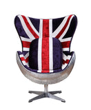 Brancaster Industrial/Contemporary Accent Chair with Swivel Pattern Fabric (England Flag Pattern) • Aluminum (Matt Aluminum) 59835-ACME