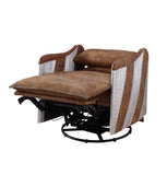 Qalurne Industrial Power Recliner with Swivel Function 2-Tone Mocha Top Grain Leather & Aluminum 59942-ACME