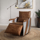 Qalurne Industrial Power Recliner with Swivel Function 2-Tone Mocha Top Grain Leather & Aluminum 59942-ACME