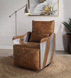 Qalurne Industrial Power Recliner with Swivel Function 2-Tone Mocha Top Grain Leather & Aluminum 59942-ACME