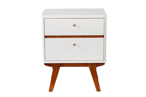 Alpine Furniture Dakota Two Drawer Nightstand 1974-02 White with Acorn Accents Mahogany Solids & Veneer 21 x 16 x 26