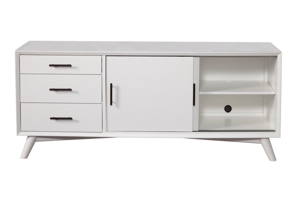 Alpine Furniture Flynn Large TV Console, White 966-W-10 White Mahogany Solids & Okoume Veneer 64 x 19 x 27