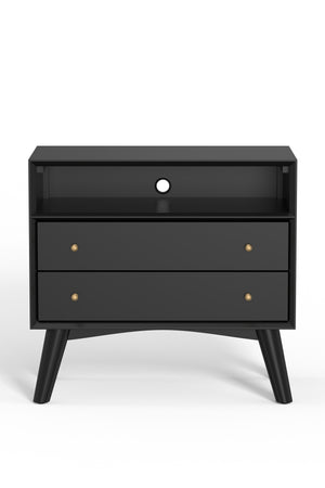 Alpine Furniture Flynn Large Nightstand, Black 966BLK-22 Black Mahogany Solids & Veneer 28 x 15 x 26