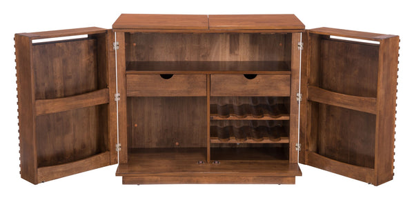 Zuo Modern Linea Acacia Wood Mid Century Commercial Grade Bar Cabinet Walnut Acacia Wood