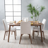 Bickford Mid-Century Modern 5 Piece Dining Set, Light Beige and Walnut Noble House