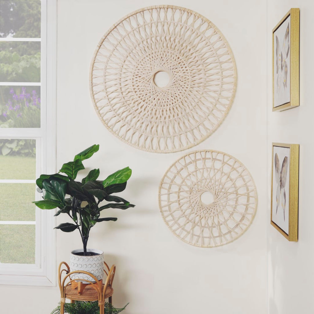 Sagebrook Home Contemporary Wicker, 36", Round Wall Accent, Natural 16199 White Bamboo Wood
