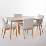 Noble House Fabrizio Mid-Century Modern 5 Piece Dining Set, Light Beige and Natural Oak