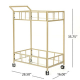 Falon Indoor Modern Bar Cart with Tempered Glass, Gold Noble House