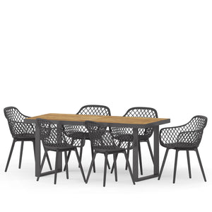 Noble House Renata Outdoor Wood and Resin 7 Piece Dining Set, Black and Teak