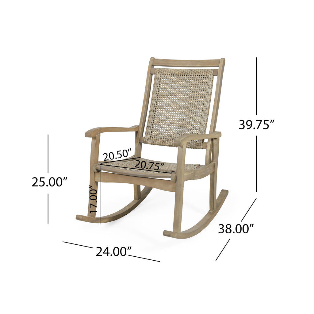 Lucas Outdoor Rustic Wicker Rocking Chairs, Light Brown and Light Multi-Brown Noble House