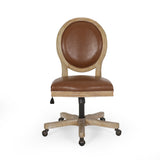 Noble House Pishkin French Country Upholstered Swivel Office Chair, Cognac Brown and Natural