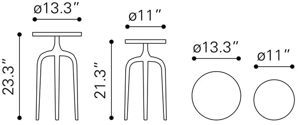 Zuo Modern Set Aluminum Modern Commercial Grade Accent Table Set Antique Gold Aluminum