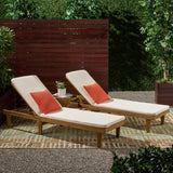 Nadine Outdoor Modern Acacia Wood Chaise Lounge with Cushion, Teak and Cream Noble House