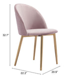 English Elm EE2697 100% Polyester, Plywood, Steel Modern Commercial Grade Dining Chair Set - Set of 2 Pink, Gold 100% Polyester, Plywood, Steel