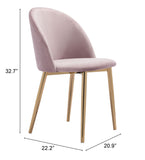 Zuo Modern Cozy 100% Polyester, Plywood, Steel Modern Commercial Grade Dining Chair Set - Set of 2 Pink, Gold 100% Polyester, Plywood, Steel