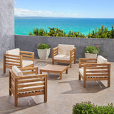 Noble House Oana Outdoor 4 Seater Acacia Wood Club Chair and Coffee Table Set, Teak Finish and Beige 