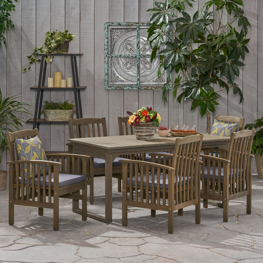 Sorrento Outdoor 6 Seater Expandable Acacia Wood Dining Set, Gray and Dark Gray Noble House