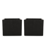 Christopher Knight Home® Ella Outdoor Modern Large Cast Stone Square Planters, Black - Set of 2