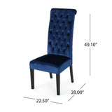 Noble House Leorah Tall Back Tufted  Navy Blue Velvet Dining Chair (Set of 2)