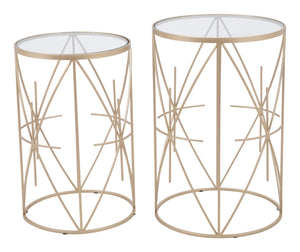 Zuo Modern Set Tempered Glass, Steel Modern Commercial Grade Side Table Set Gold, Clear Tempered Glass, Steel