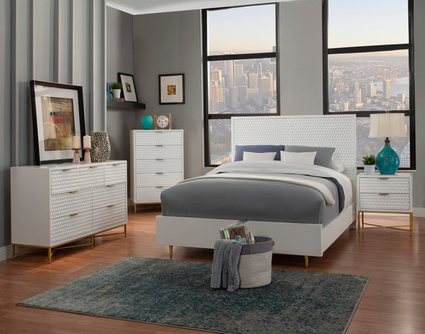 White Pearl 3 Drawer Chest - Contemporary Design with Textured Fronts & Gold Accents for Elegance