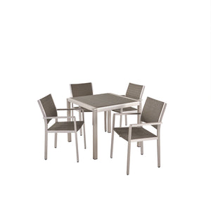Noble House Cape Coral Patio Dining Set - 4-Seater - Anodized Aluminum - Wicker Seats and Table Top - Silver and Gray