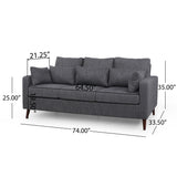 Roselle Contemporary 3 Seater Fabric Sofa, Charcoal and Espresso Noble House