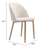 English Elm EE2697 100% Polyester, Plywood, Steel Modern Commercial Grade Dining Chair Set - Set of 2 Cream, Gold 100% Polyester, Plywood, Steel