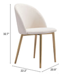 Zuo Modern Cozy 100% Polyester, Plywood, Steel Modern Commercial Grade Dining Chair Set - Set of 2 Cream, Gold 100% Polyester, Plywood, Steel