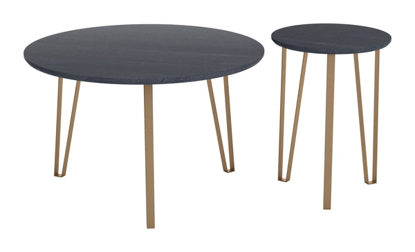 Zuo Modern Set MDF, Steel Modern Commercial Grade Accent Table Set Black, Gold MDF, Steel