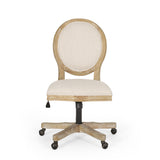 Noble House Pishkin French Country Upholstered Swivel Office Chair, Beige and Natural