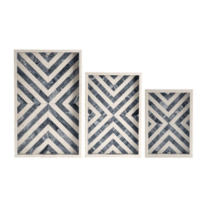 Sagebrook Home Contemporary Resin, Set of 3 -  13/18/24" Chevron Trays, Gray/white 17471-01 Gray Polyresin