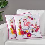 Noble House Norvelt Modern Throw Pillow (Set of 2), Flamingo on Multicolor Floral