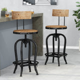 Ximen Modern Industrial Firwood Adjustable Height Swivel Barstools, Natural and Black Brushed Silver Noble House