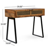 Noble House Stanton Handcrafted Boho Mango Wood Console Table, Natural and Black