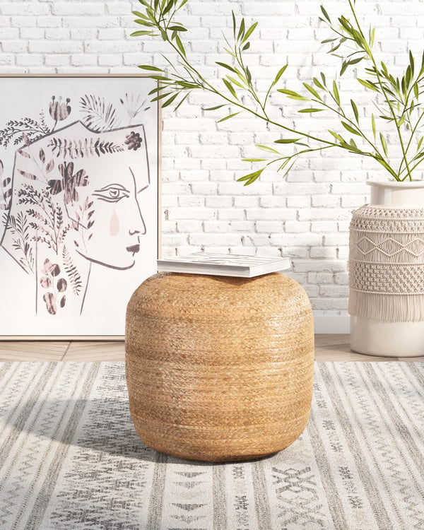 Zuo Modern Lillian Jute, Polystyrene Modern Commercial Grade Ottoman Natural Jute, Polystyrene