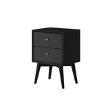 Alpine Furniture Flynn Mid Century Modern 2 Drawer Nightstand, Black 966BLK-02 Black Mahogany Solids & Okoume Veneer 18 x 15 x 26