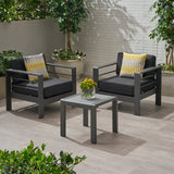 Cape Coral Outdoor 2 Seater  Club Chair and Table Set, Gray and Dark Gray Noble House