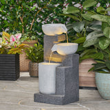 Catoosa Outdoor Modern 3 Tier Fountain, Multi-Gray Noble House