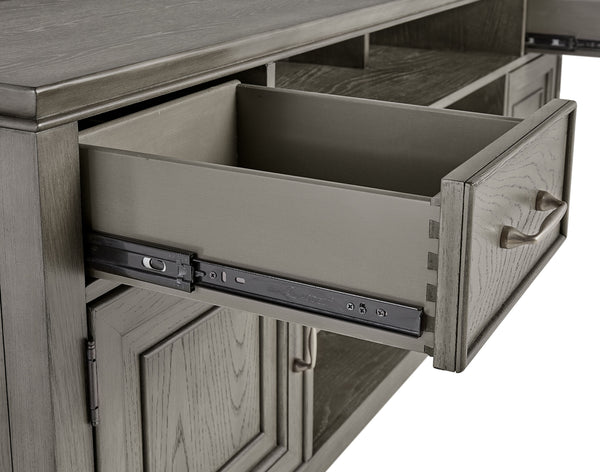 Newport 66" Stone Finish TV Console - Elegant Poplar & White Oak with Cable Management & Storage