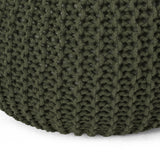 Abena Modern Knitted Cotton Round Pouf, Green Noble House