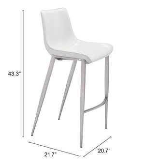 Zuo Modern Magnus 100% Polyurethane, Plywood, Stainless Steel Modern Commercial Grade Barstool Set - Set of 2 White, Silver 100% Polyurethane, Plywood, Stainless Steel