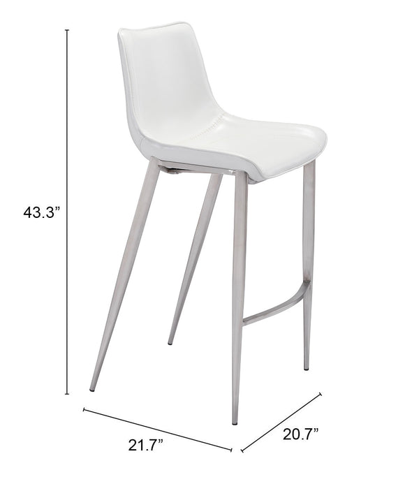 Zuo Modern Magnus 100% Polyurethane, Plywood, Stainless Steel Modern Commercial Grade Barstool Set - Set of 2 White, Silver 100% Polyurethane, Plywood, Stainless Steel