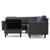 Zahra Dark Grey Fabric Sectional Couch with Storage Ottoman