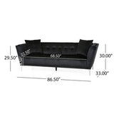 Chopline Modern Glam 3 Seater Velvet Sofa, Black and Silver Noble House