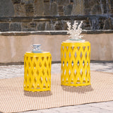 Selen Outdoor Small and Large Matte Yellow Iron Side Table Set Noble House